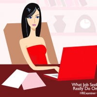 vector image of woman on laptop in feature image for HR Examiner weekly edition for November 22, 2013 What Job Seekers Really Do Online
