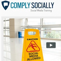 photo of comply socially logo and social media slip and fall warning sign