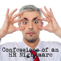photo of man holding eyes wide open in hr examiner article by dennis o'reilly called Confessions of an HR Nightmare