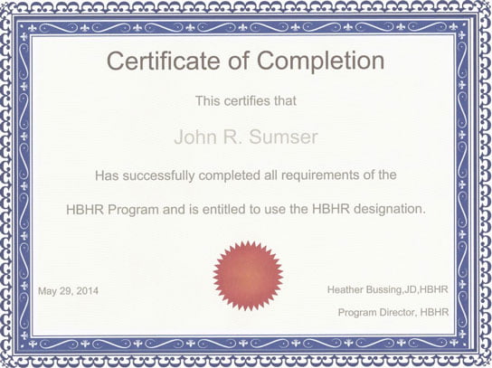 image of certificate hbhr program on hrexaminer.com may 30 2014 by heather bussing