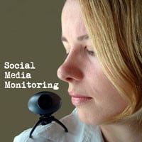 picture of woman with webcam on shoulder monitoring her social media work
