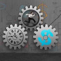 image of cogs, man, time, for article on job boards and ats market in article Look back at Recruiting