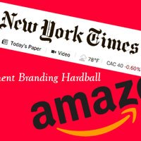 Amazon New York Times Logos over red background in HRExaminer.com article by John Sumser titled Employment Branding Hardball