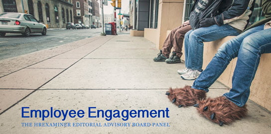 city street scene showing people's legs with person wearing monster slippers photo credit Ryan McGuire Gratisography in HRExaminer.com article about Employee Engagement published December 8, 2015