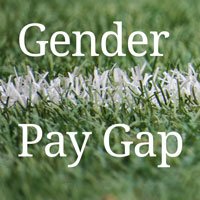 photo of grass sports field with text Gender Pay Gap