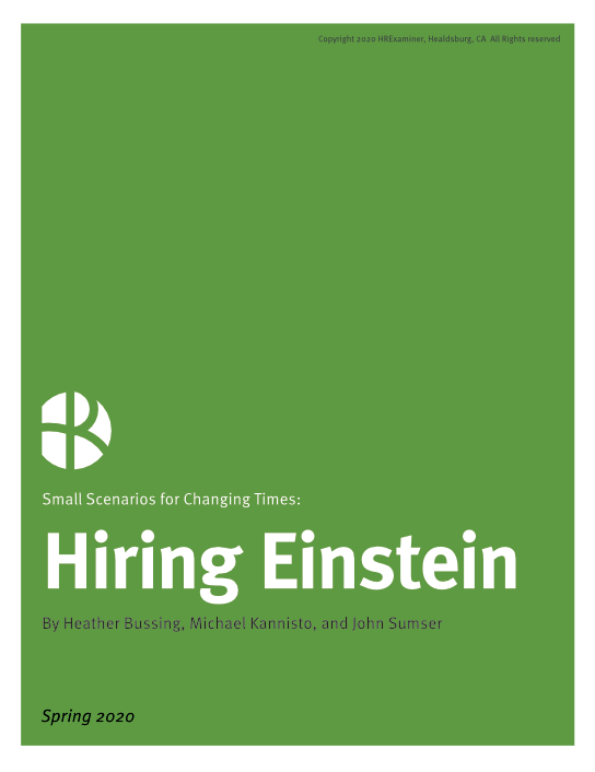 2020-06-04 HR Examiner HRx Small Scenarios 5 Hiring Einstein during coronavirus pandemic by sumser bussing kannistop cover 544x706px.png