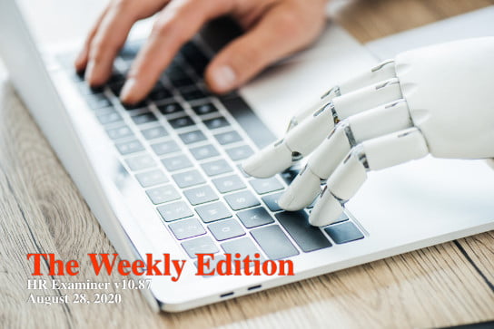 close-up view of human and robot hands typing on laptop at work 2020-08-28 HR Examiner weekly ed v1087 John Sumser Human Machine Learning Partnership photo img AdobeStock 205145568 544x363px.jpg