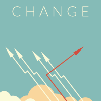 small version of illustration showing arrows and the word change with one arrow leaving the path of the other arrows